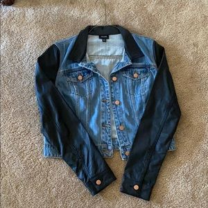 Jean jacket with leather sleeves!